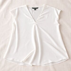 Lauren Ralph Lauren White V-Neck Blouse — Clean Minimal Chic